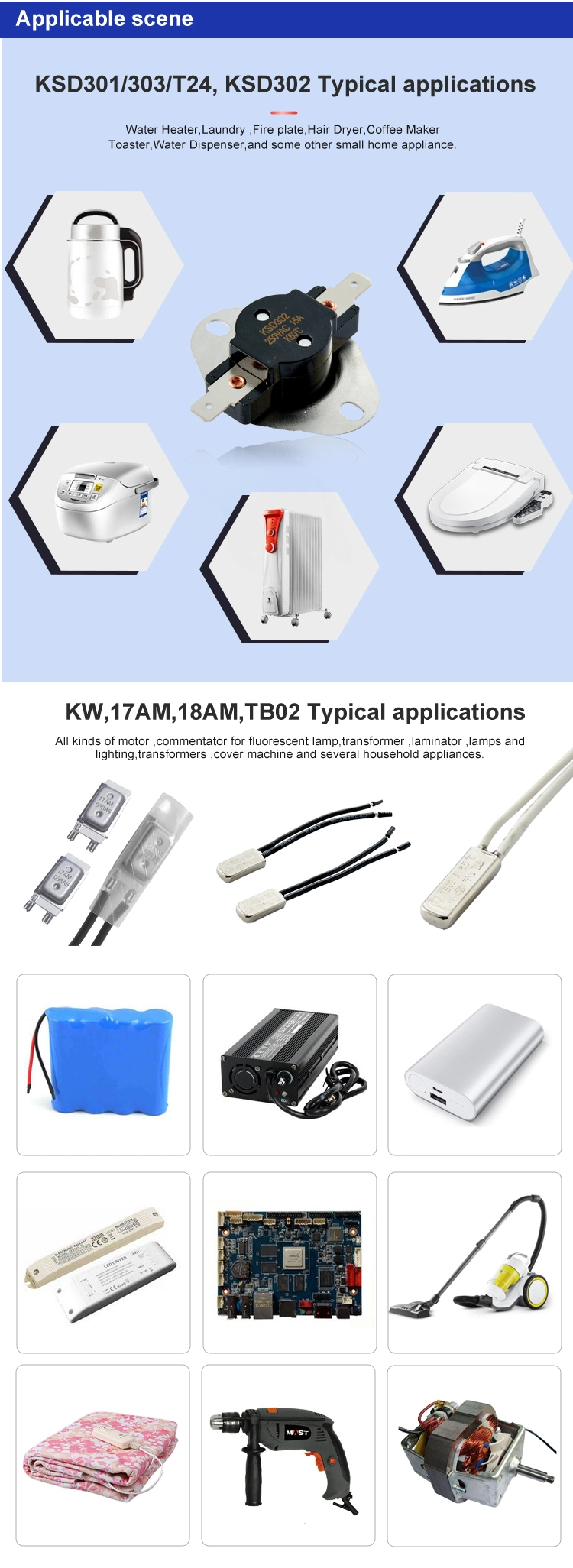 Temperature Fuse 55c Normally Closed Ksd 301 Ksd302 Bimetal Thermostat Thermal Temperature Switch 250V 10A