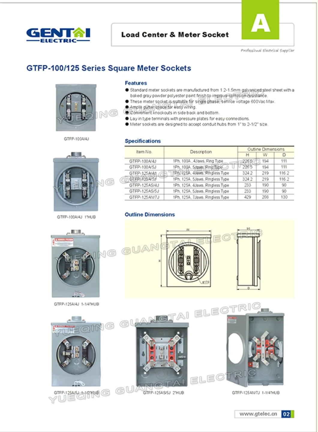 Gtfb-100A 4 Terminal Square Meter Socket