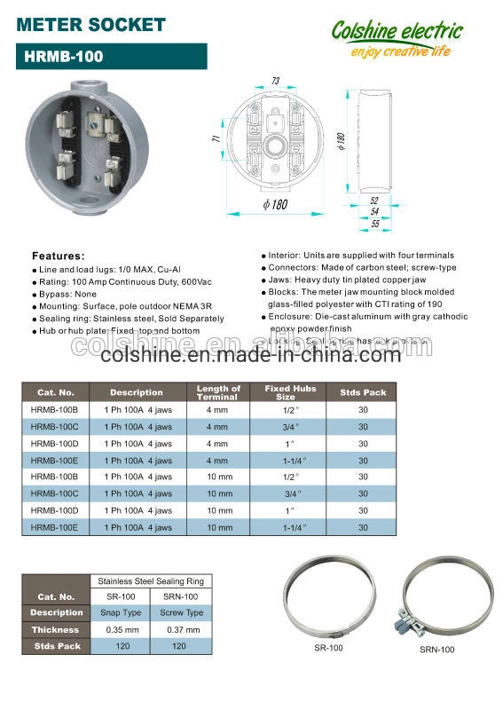 100A Electrical Round Power Meter Base for Watt Meter