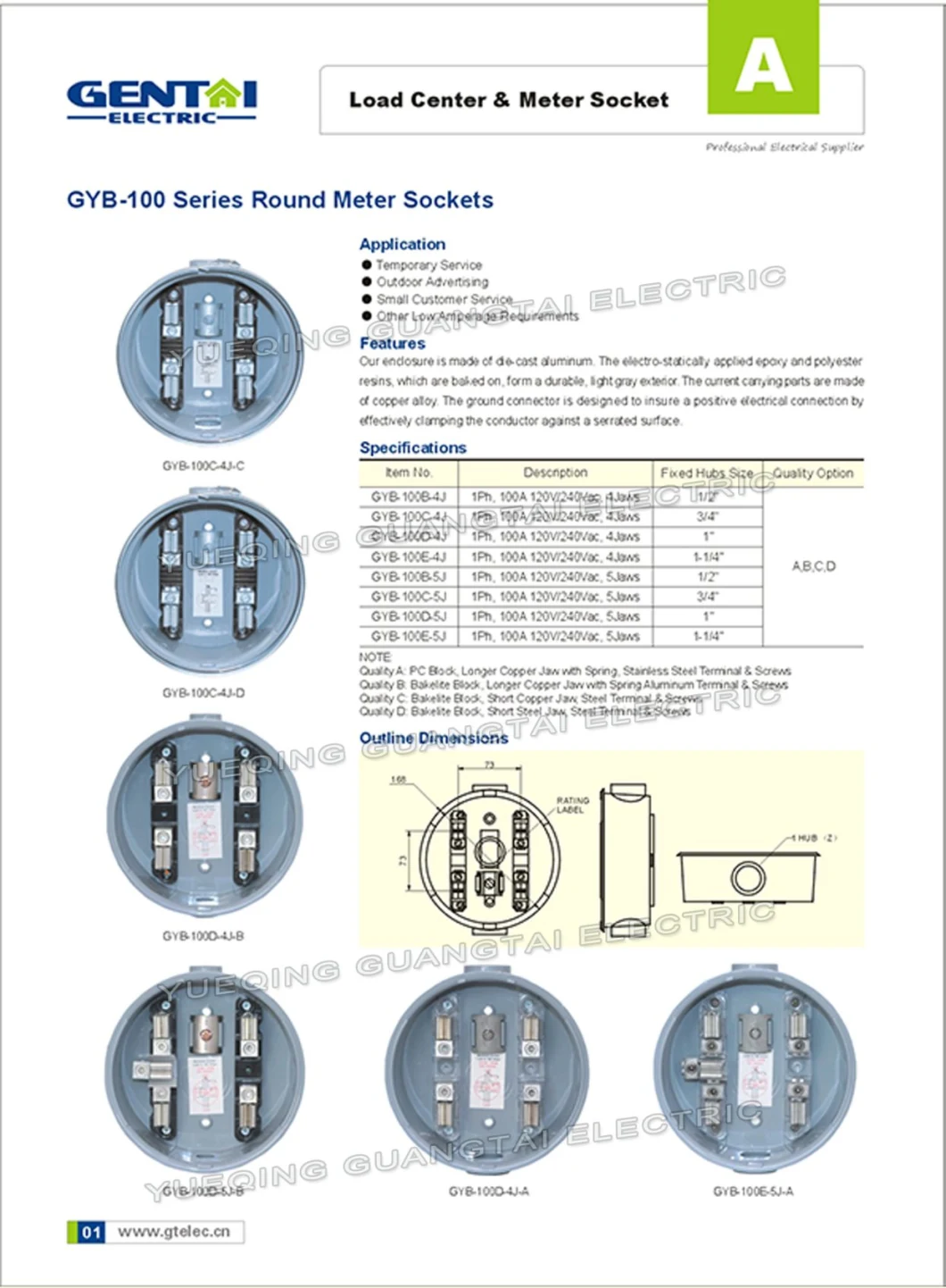 Gtfb-100A 4 Terminal Square Meter Socket